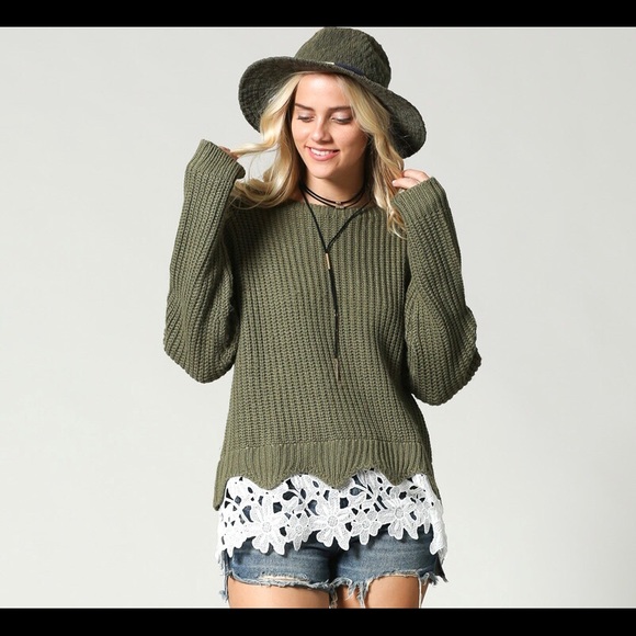 Tops - Oversized lace trim sweater